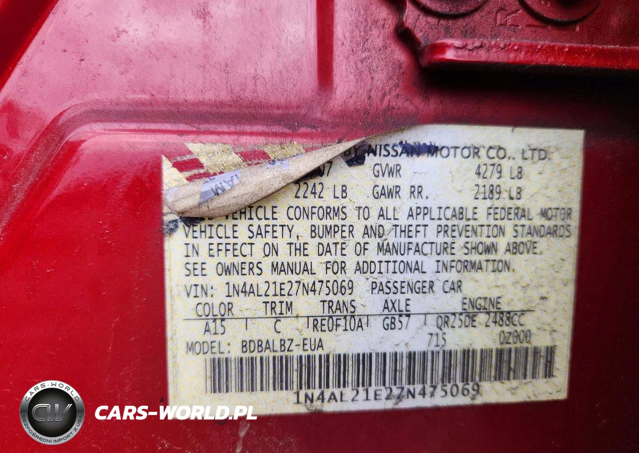 2007 Nissan Altima 2.5 VIN:1N4AL21E27N475069 - 12