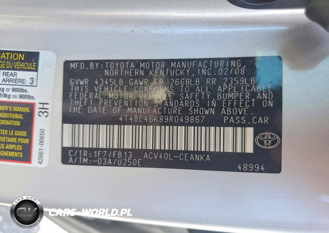 2009 Toyota Camry Le VIN:4T4BE46K89R049867 - 12