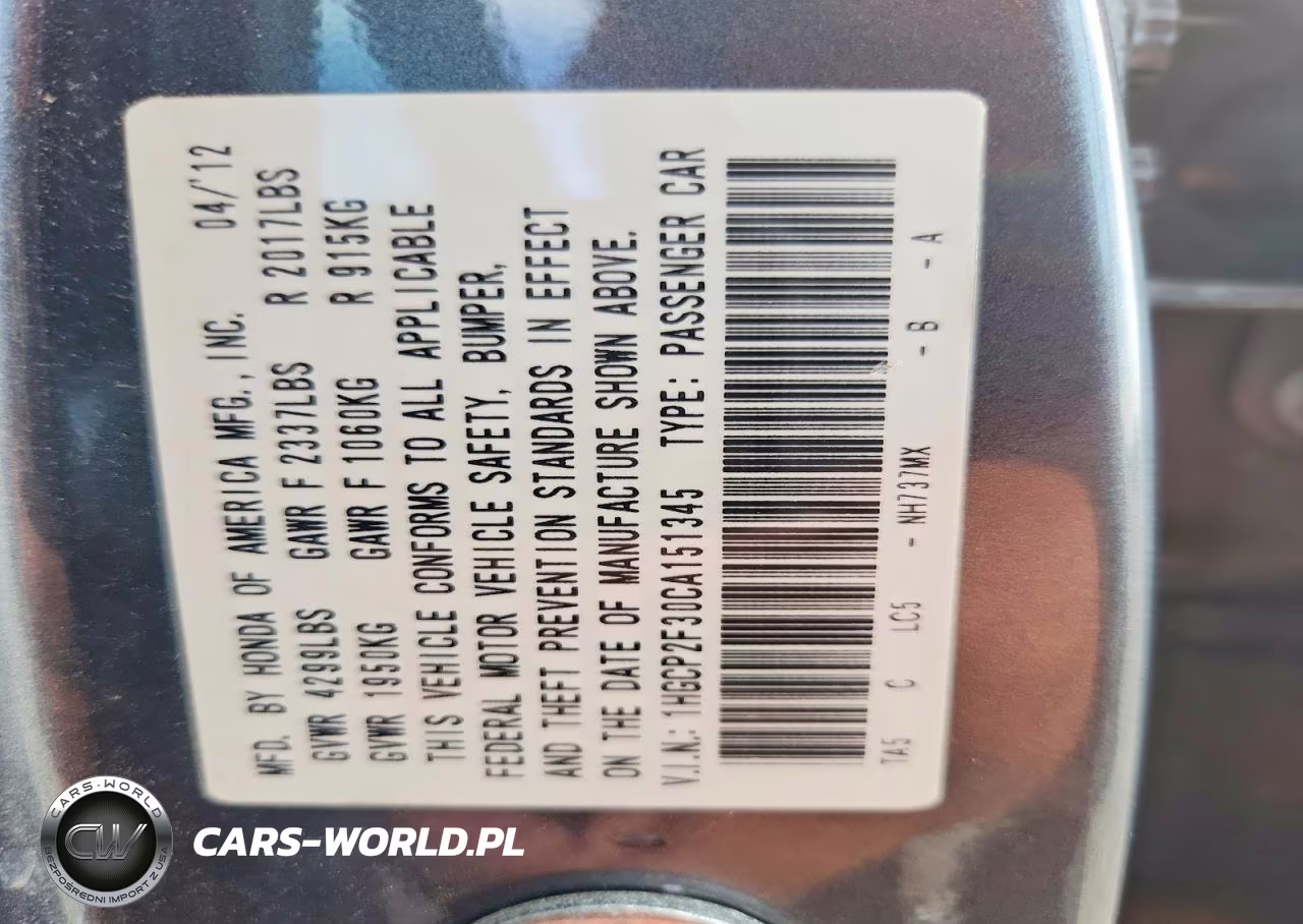 2012 Honda Accord Lx VIN:1HGCP2F30CA151345 - 13
