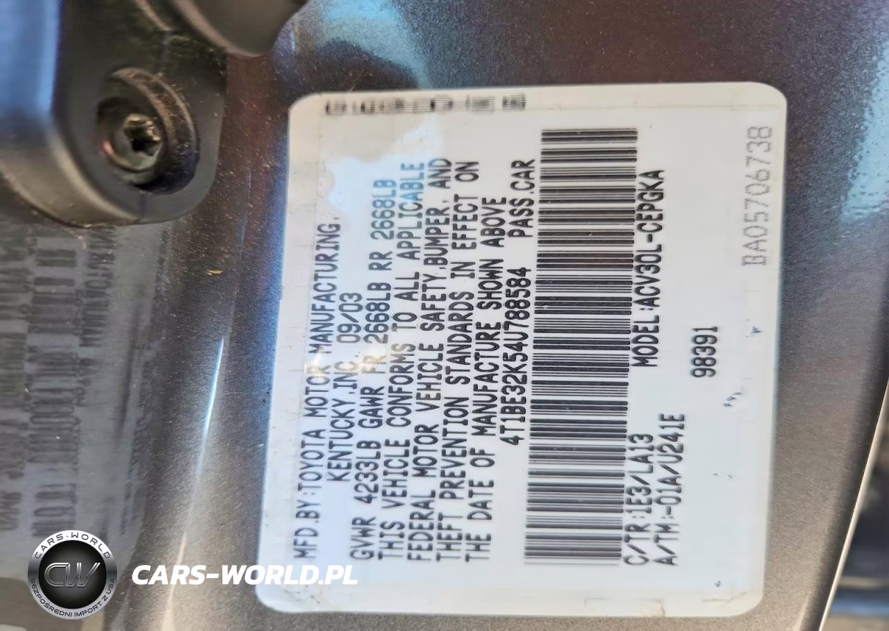 2004 Toyota Camry Xle VIN:4T1BE32K54U788584 - 12