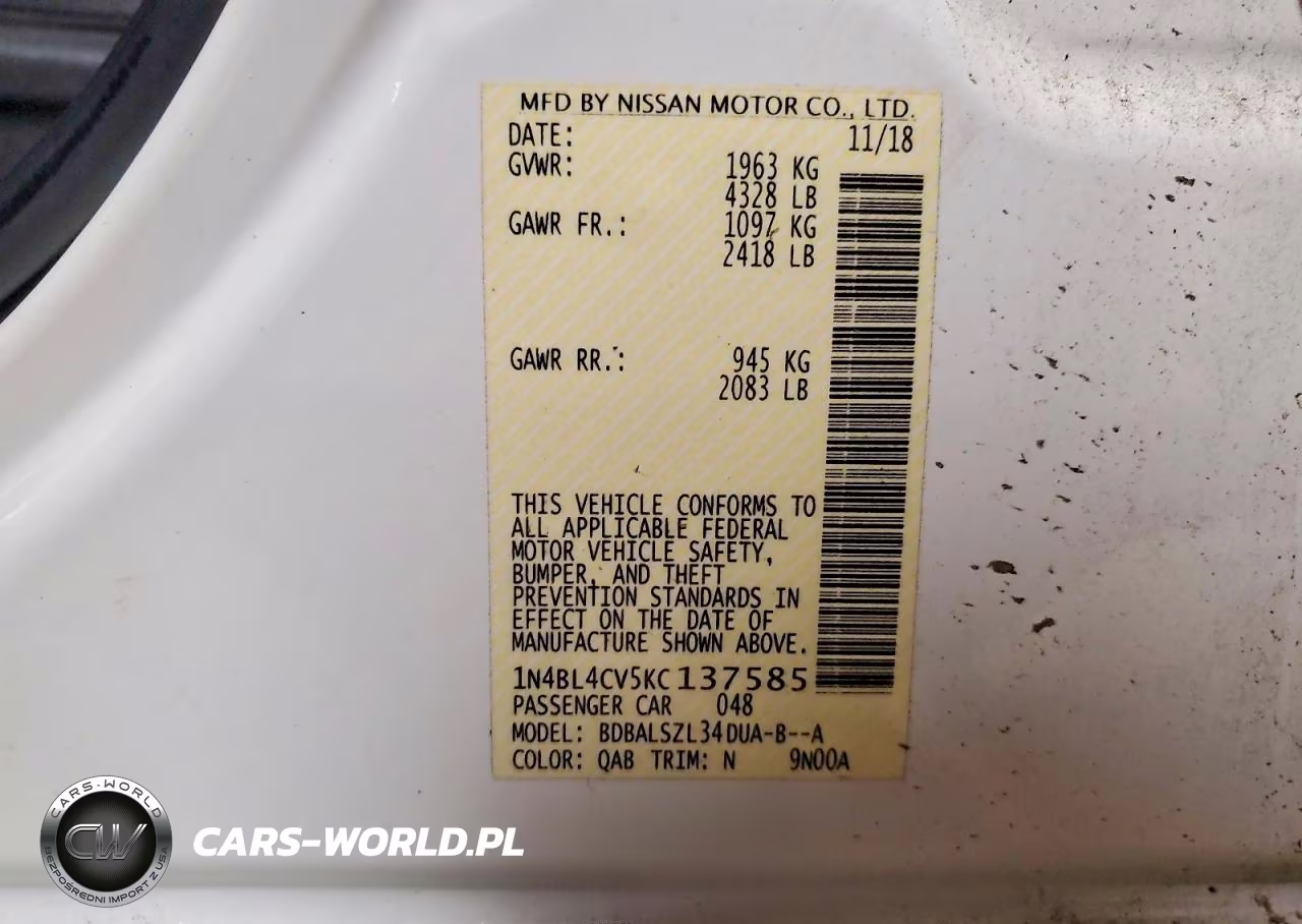 2019 Nissan Altima Sr VIN:1N4BL4CV5KC137585 - 12