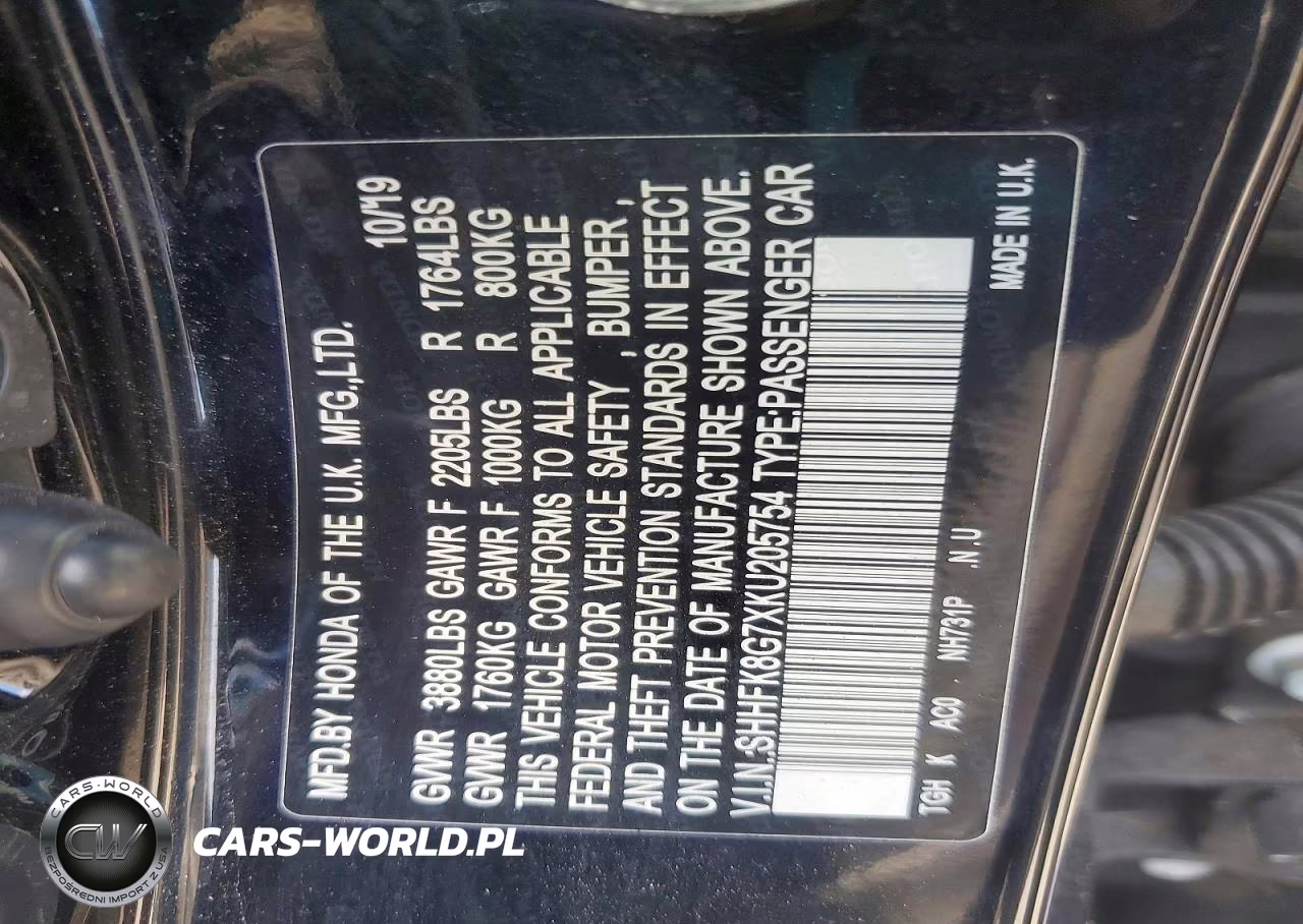 2019 Honda Civic Type-R Touring VIN:SHHFK8G7XKU205754 - 13