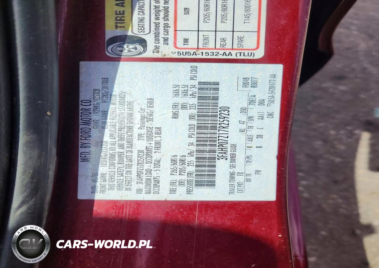 2007 Ford Fusion Se VIN:3FAHP07Z17R259230 - 12
