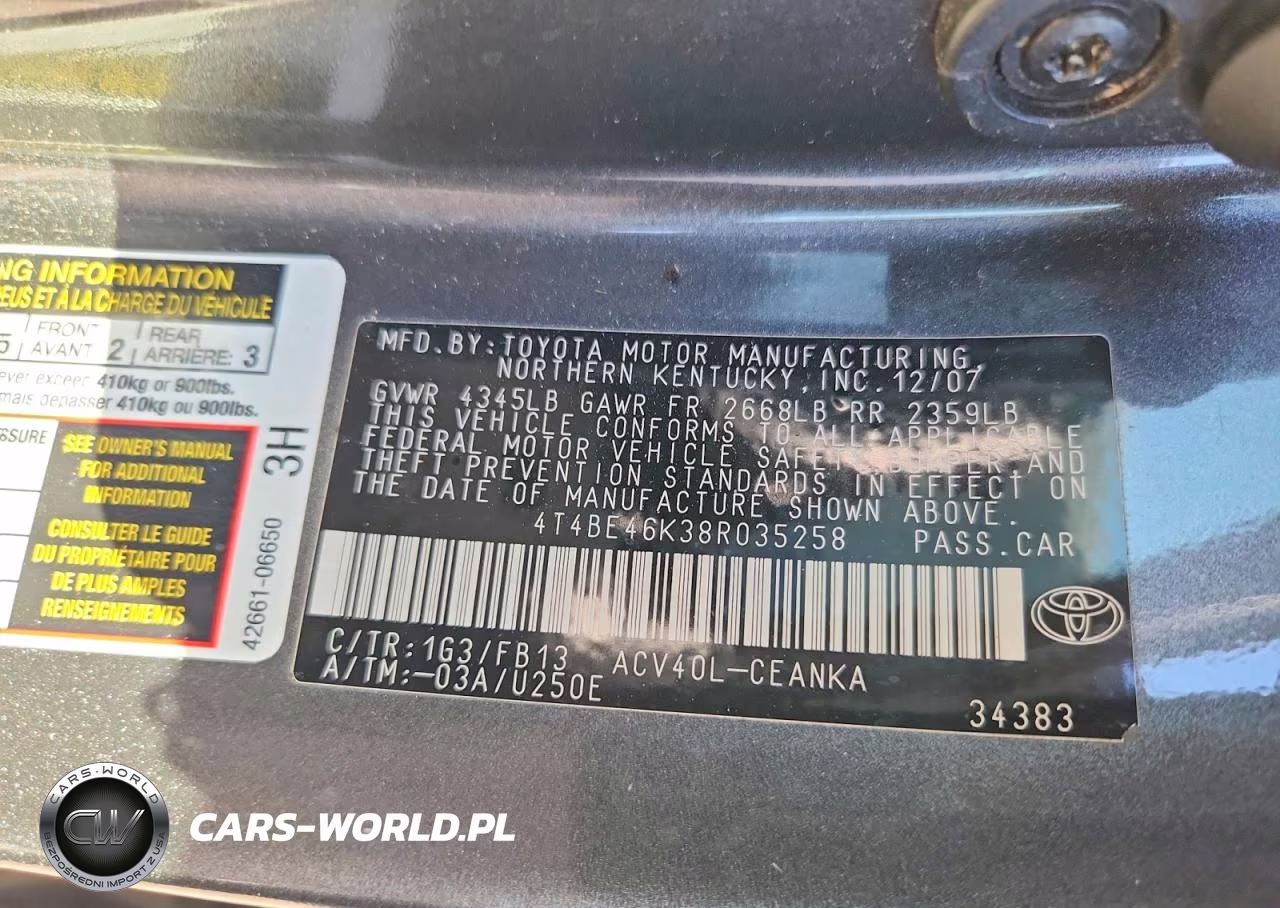 2008 Toyota Camry Le VIN:4T4BE46K38R035258 - 12