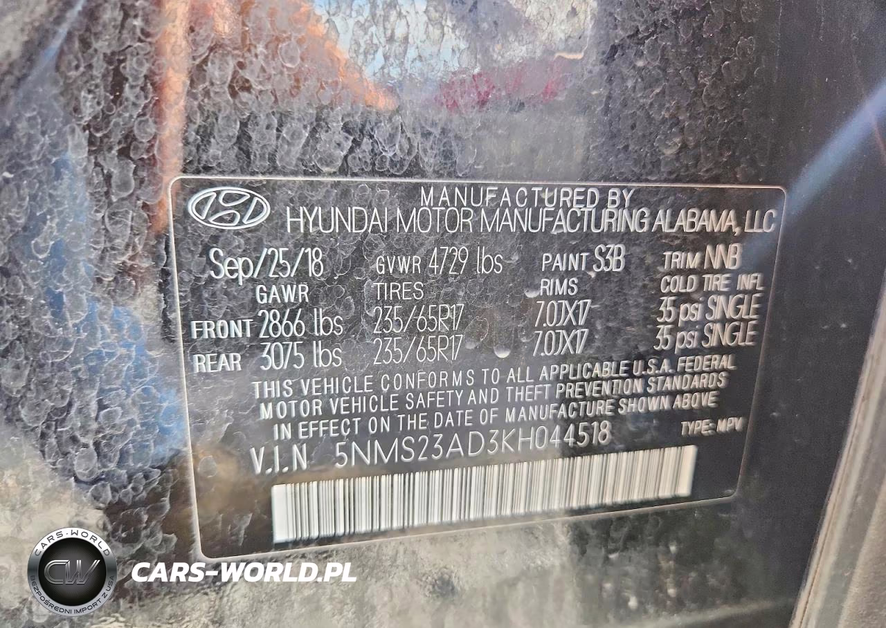 2019 Hyundai Santa Fe Se VIN:5NMS23AD3KH044518 - 13