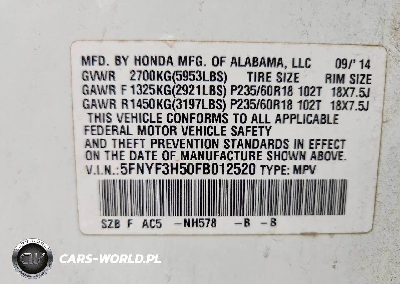 2015 Honda Pilot Exl VIN:5FNYF3H50FB012520 - 13