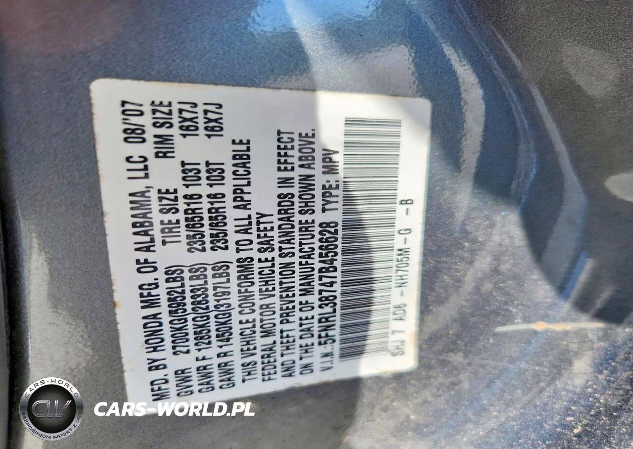 2007 Honda Odyssey Exl VIN:5FNRL38747B456628 - 13