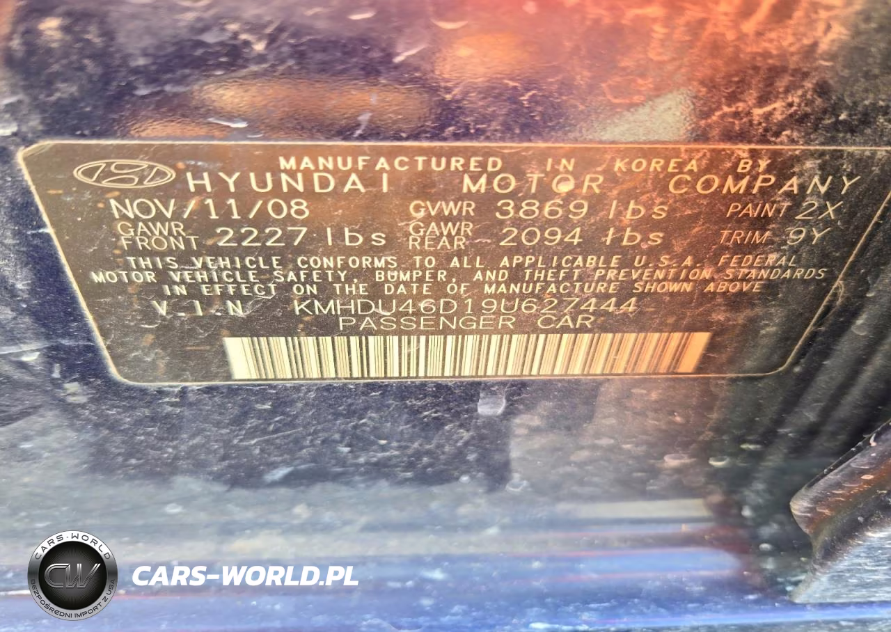 2009 Hyundai Elantra Gls VIN:KMHDU46D19U627444 - 12