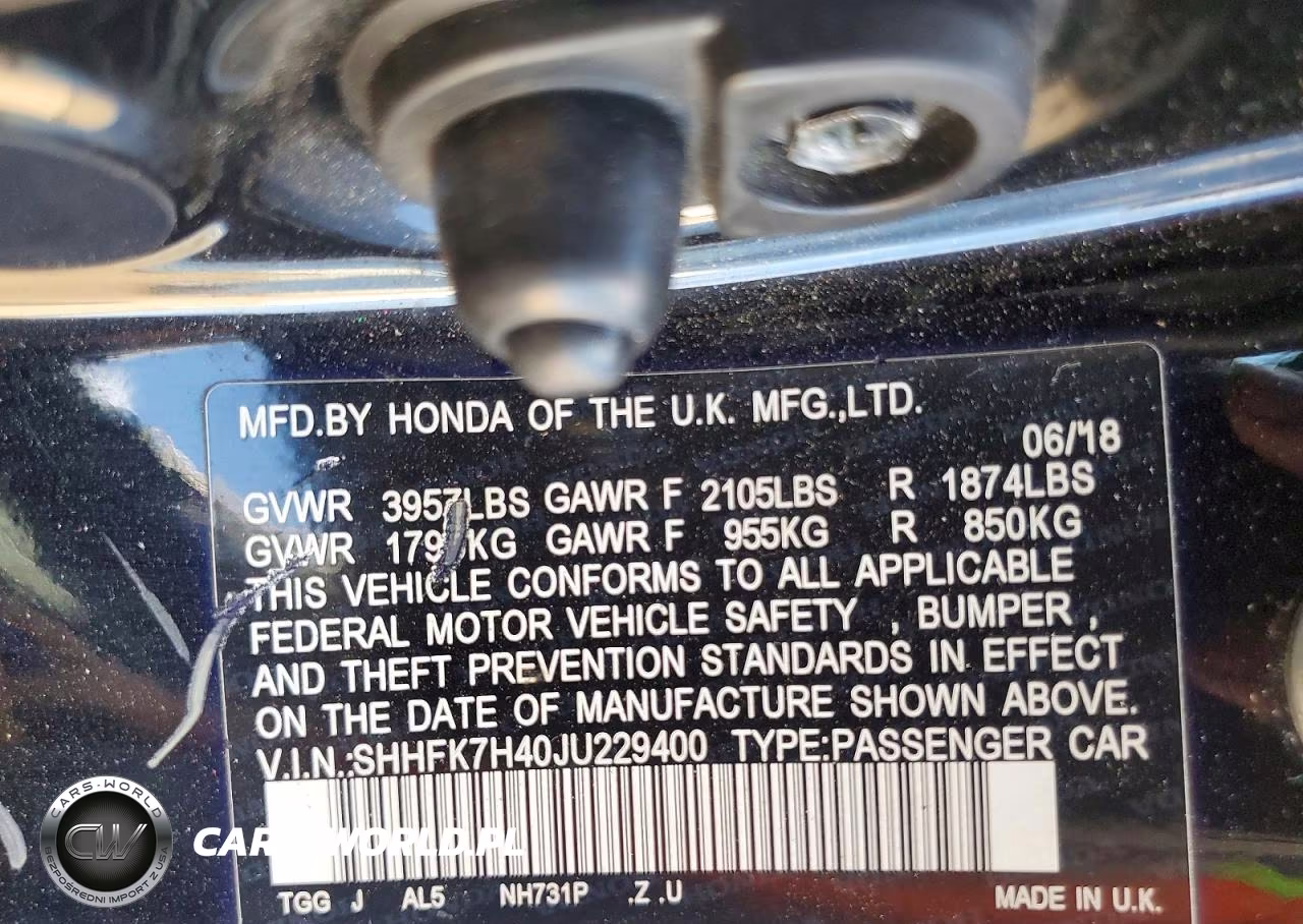 2018 Honda Civic Sport VIN:SHHFK7H40JU229400 - 13