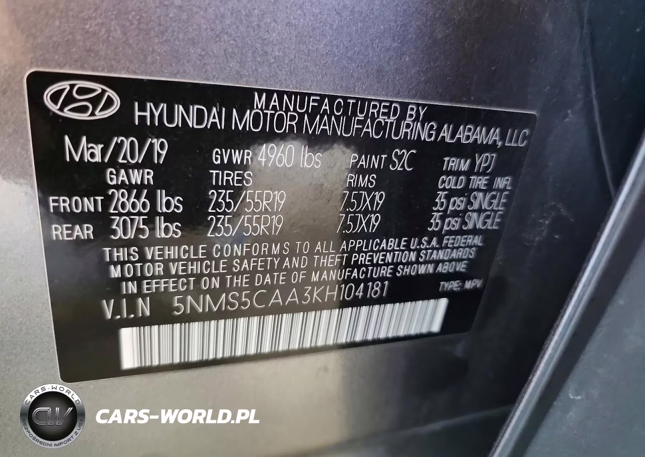 2019 Hyundai Santa Fe Limited 2.0T VIN:5NMS5CAA3KH104181 - 13