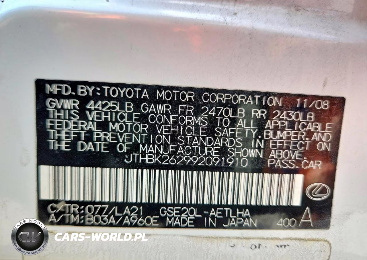 2009 Lexus Is 250 Base VIN:JTHBK262992091910 - 12