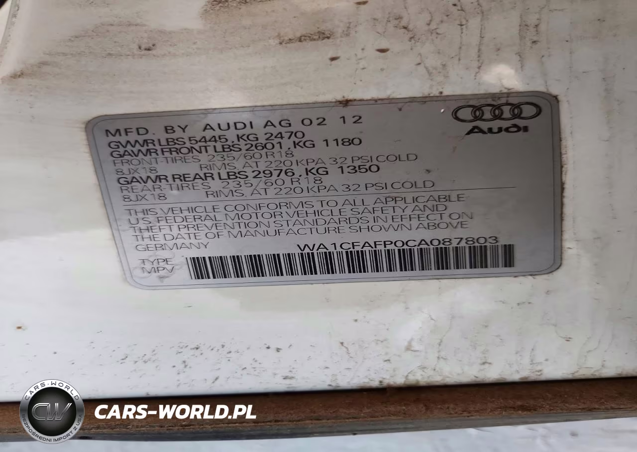 2012 Audi Q5 Premium VIN:WA1CFAFP0CA087803 - 12