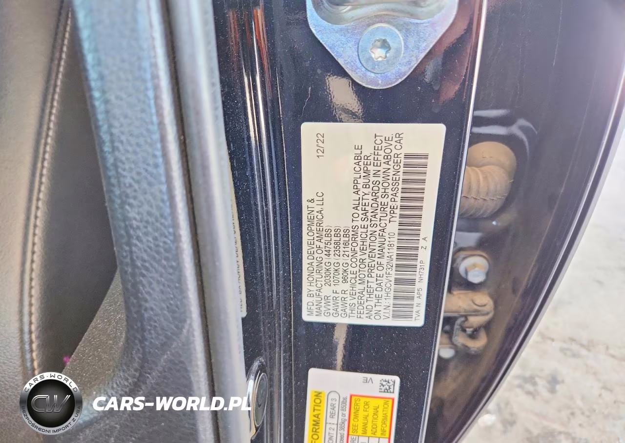 2022 Honda Accord Sport VIN:1HGCV1F32NA118110 - 12