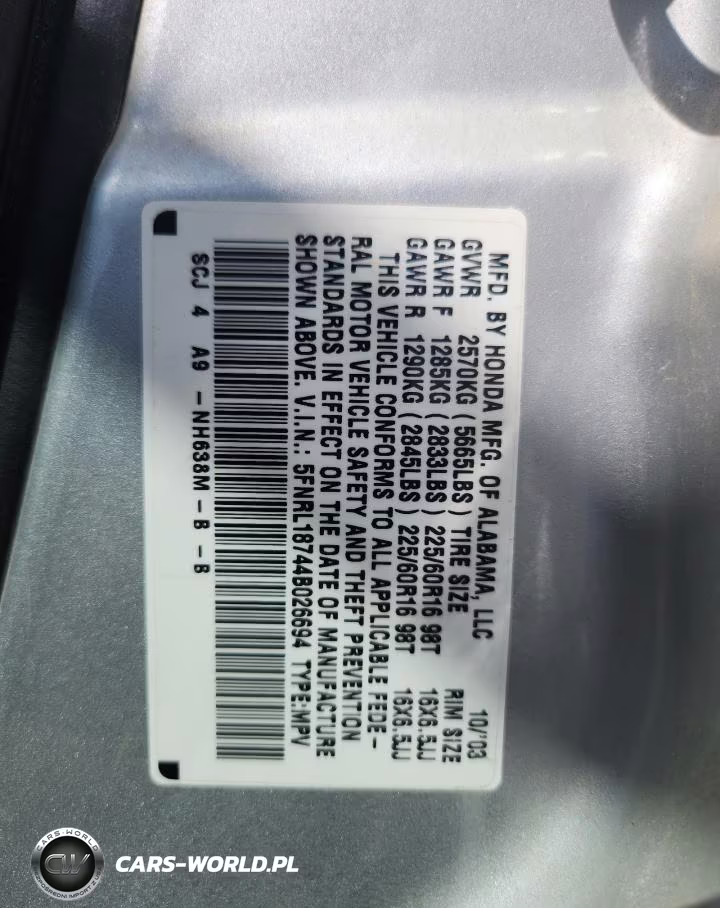 2004 Honda Odyssey Exl VIN:5FNRL18744B026694 - 13