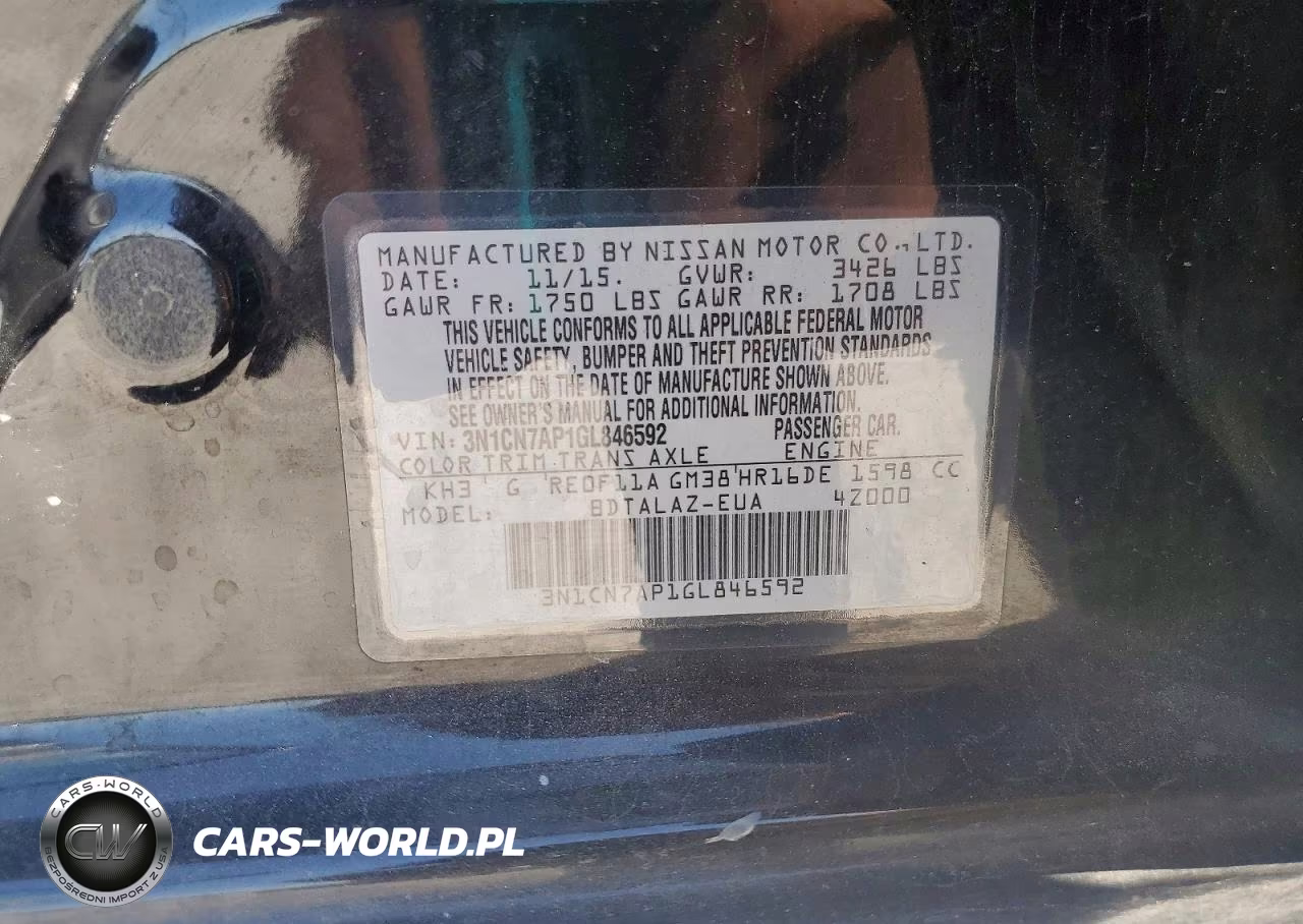2016 Nissan Versa 1.6 S Plus VIN:3N1CN7AP1GL846592 - 12
