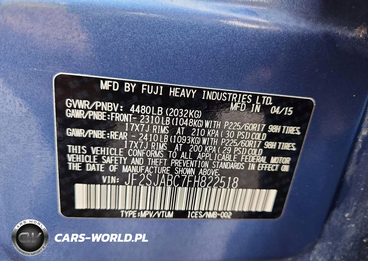 2015 Subaru Forester 2.5I VIN:JF2SJABC7FH822518 - 14