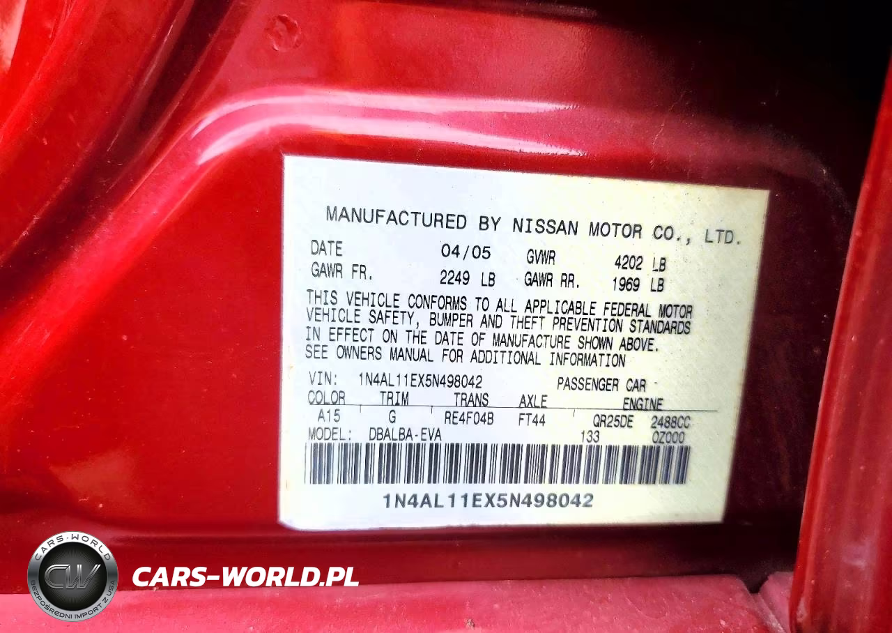 2005 Nissan Altima 2.5 VIN:1N4AL11EX5N498042 - 12