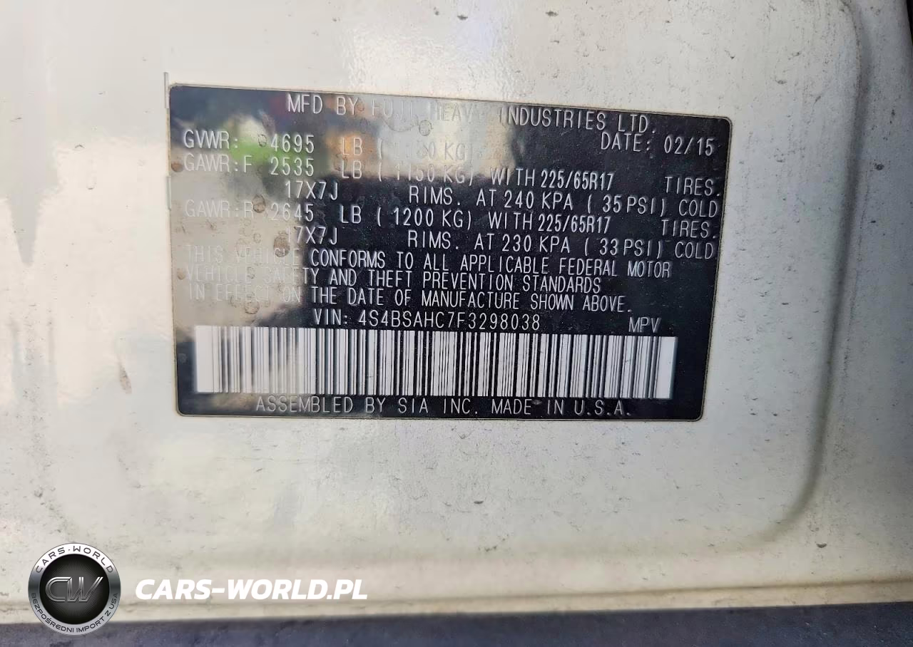 2015 Subaru Outback 2.5I Premium VIN:4S4BSAHC7F3298038 - 14