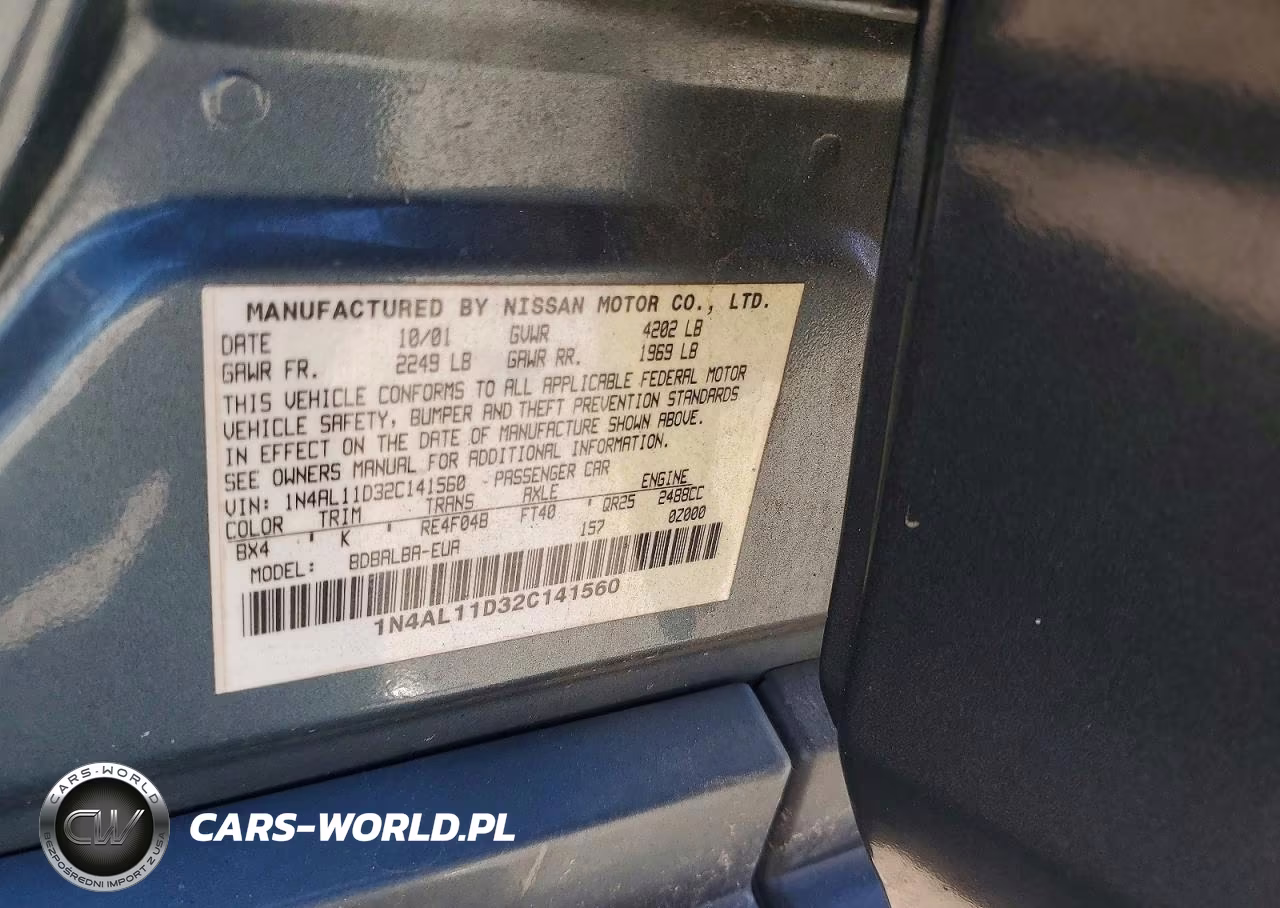 2002 Nissan Altima VIN:1N4AL11D32C141560 - 12
