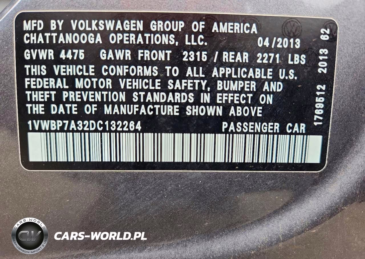 2013 Volkswagen Passat Se VIN:1VWBP7A32DC132264 - 12