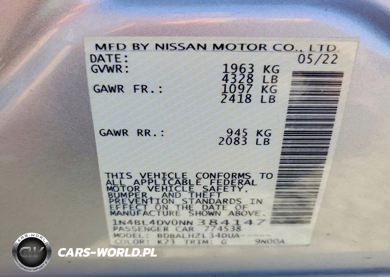 2022 Nissan Altima Sv VIN:1N4BL4DV0NN384147 - 12