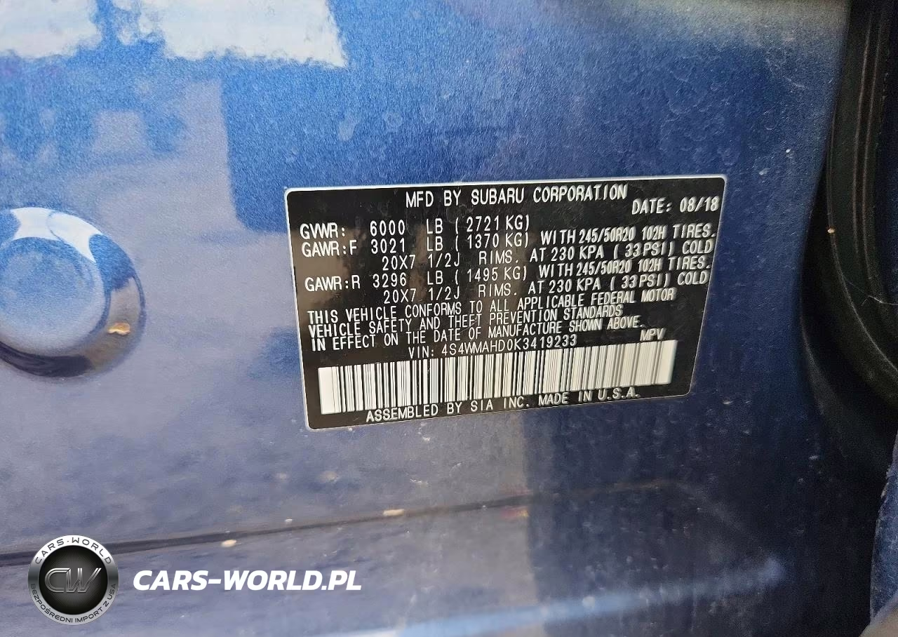 2019 Subaru Ascent Premium VIN:4S4WMAHD0K3419233 - 13