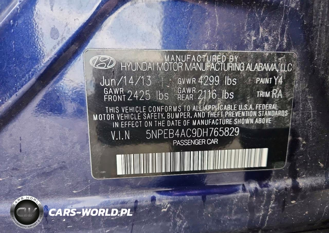 2013 Hyundai Sonata Gls VIN:5NPEB4AC9DH765829 - 13