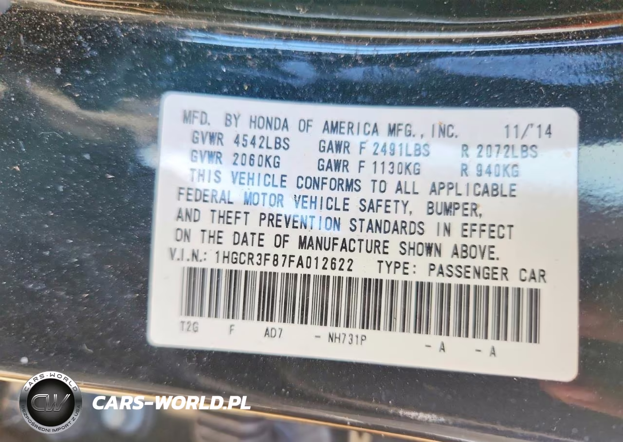 2015 Honda Accord Exl VIN:1HGCR3F87FA012622 - 13