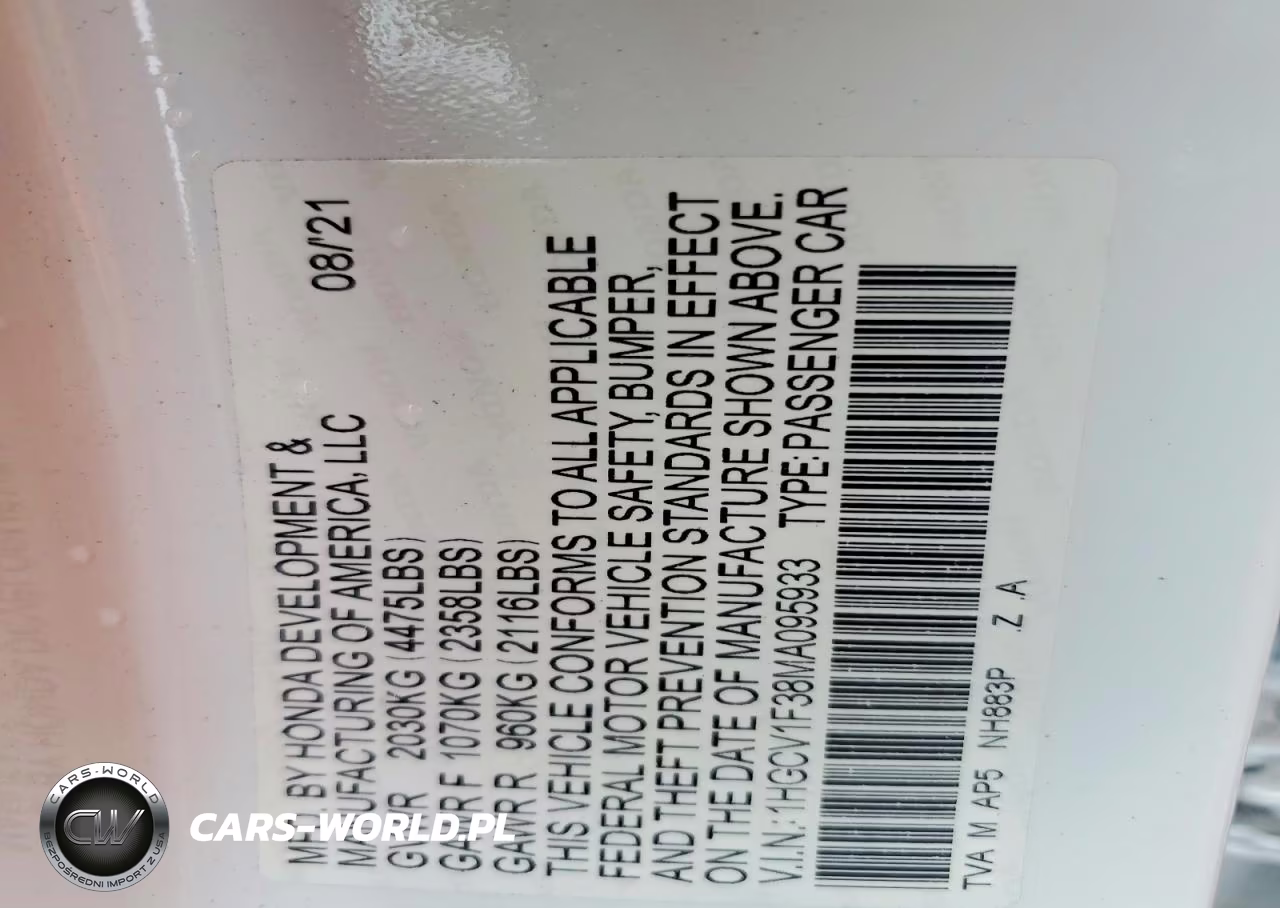 2021 Honda Accord Sport VIN:1HGCV1F38MA095933 - 12