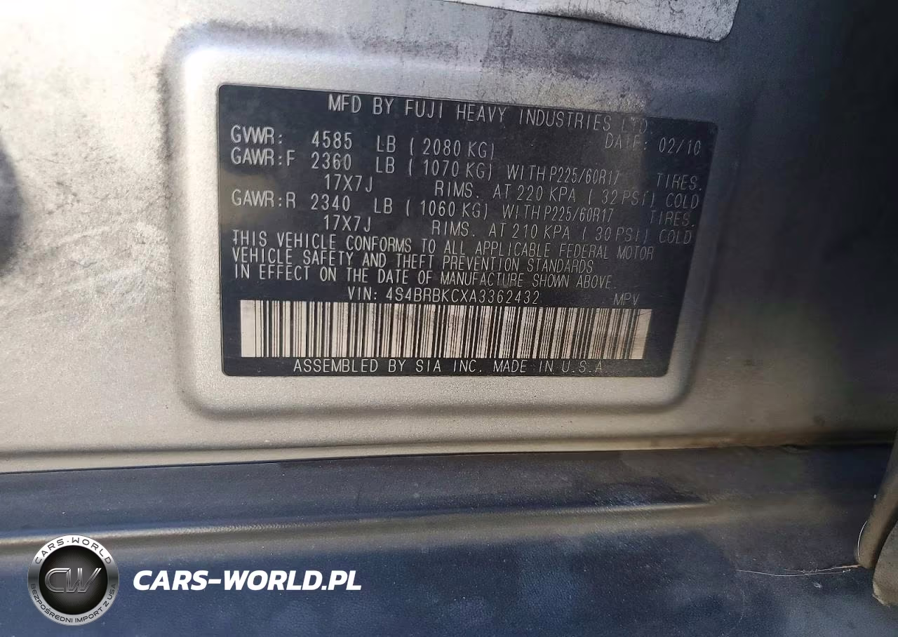 2010 Subaru Outback 2.5I Limited VIN:4S4BRBKCXA3362432 - 13