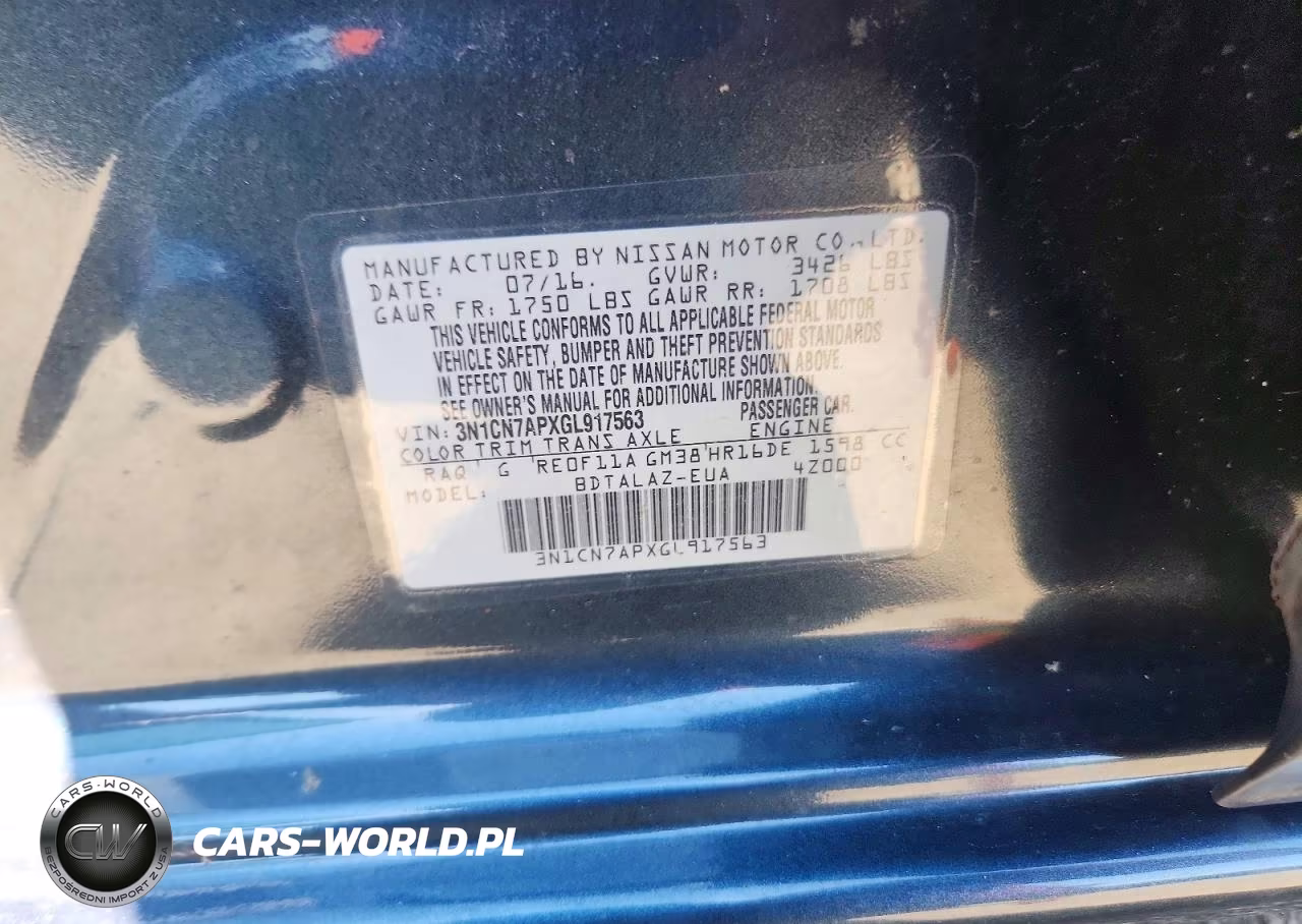 2016 Nissan Versa 1.6 S Plus VIN:3N1CN7APXGL917563 - 12
