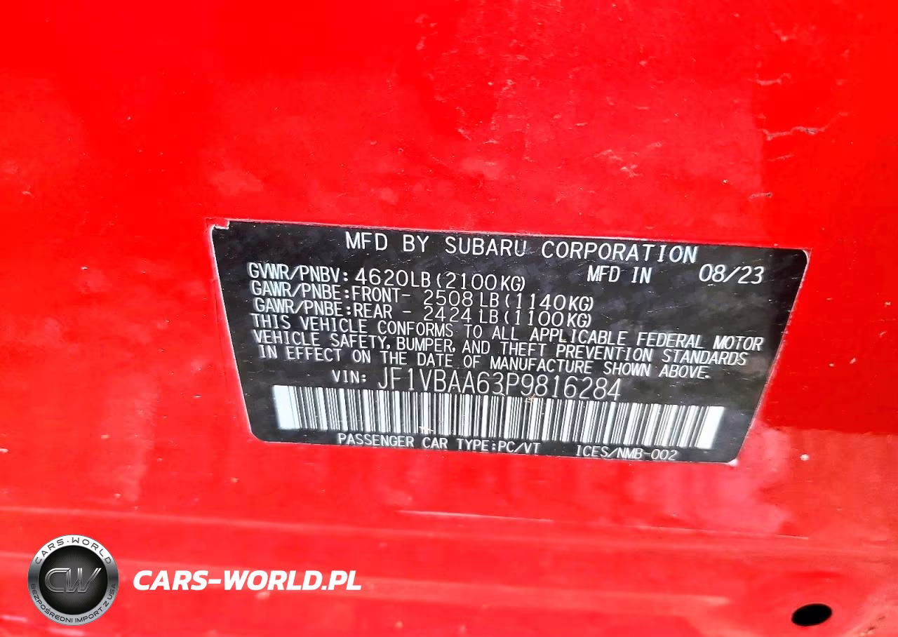 2023 Subaru Wrx VIN:JF1VBAA63P9816284 - 12