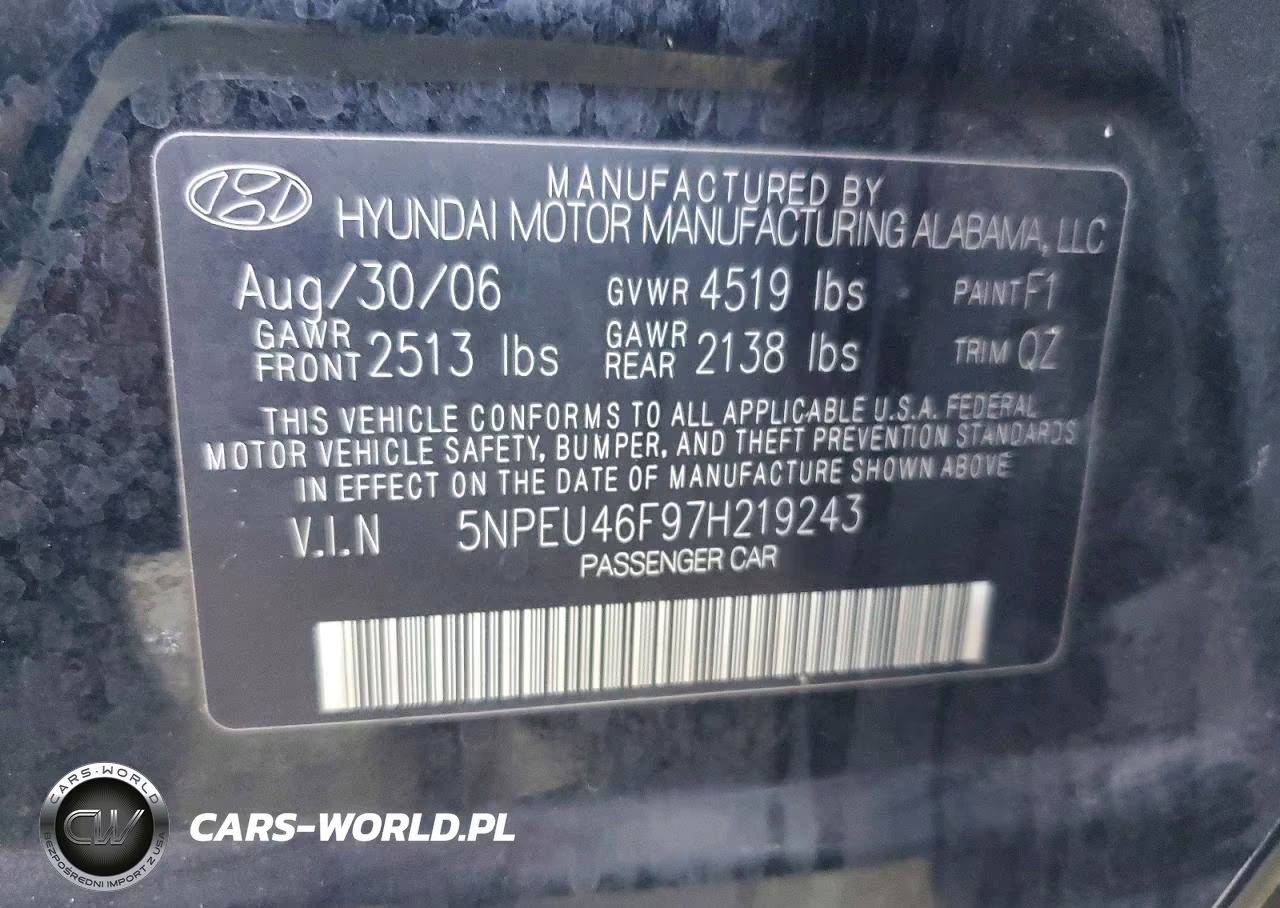 2007 Hyundai Sonata Se VIN:5NPEU46F97H219243 - 12