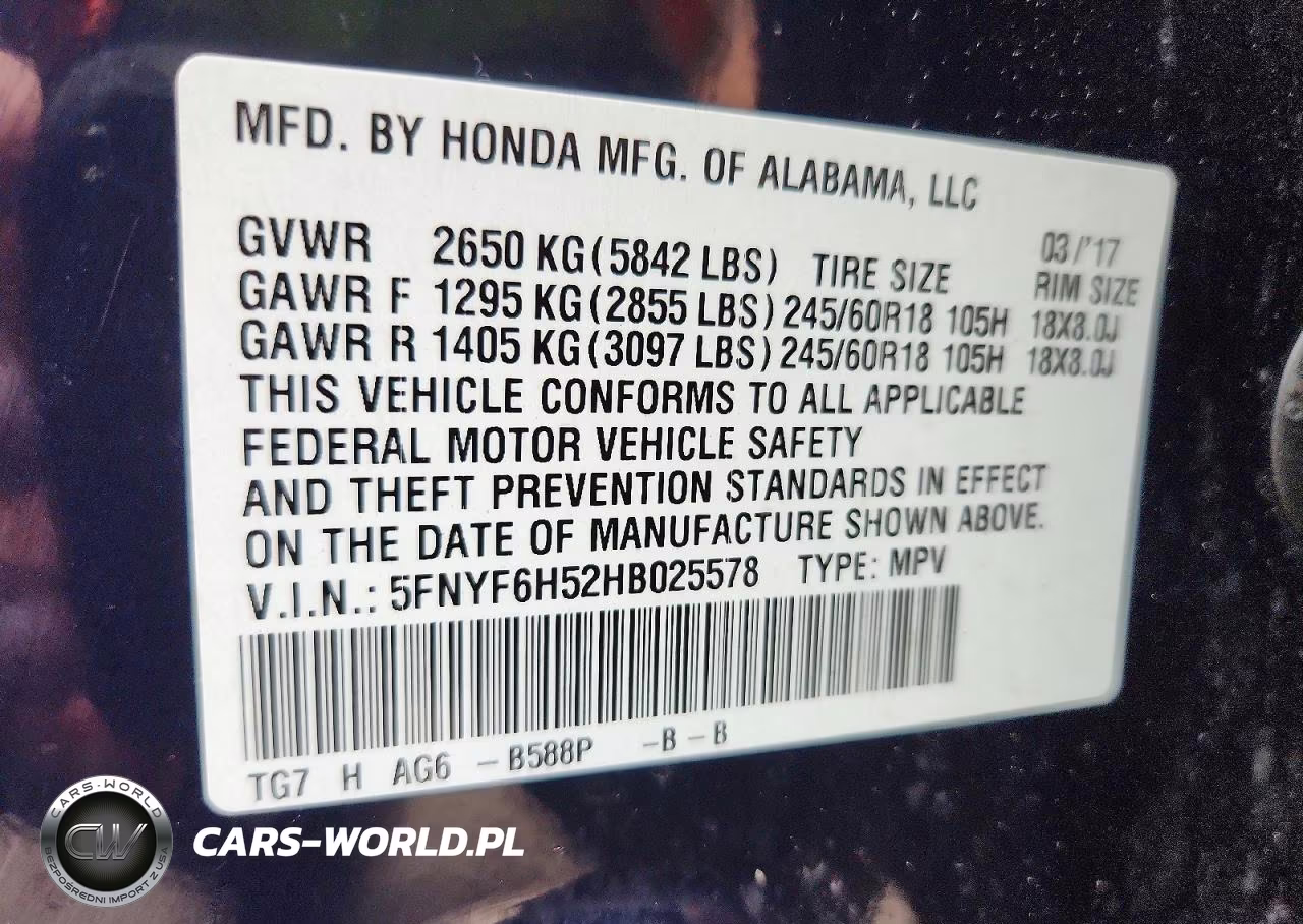 2017 Honda Pilot Exl VIN:5FNYF6H52HB025578 - 13