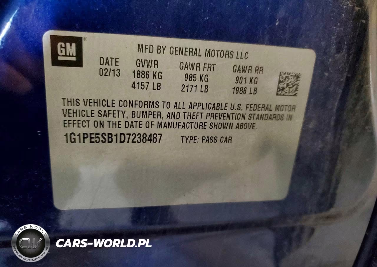 2013 Chevrolet Cruze Lt VIN:1G1PE5SB1D7238487 - 12