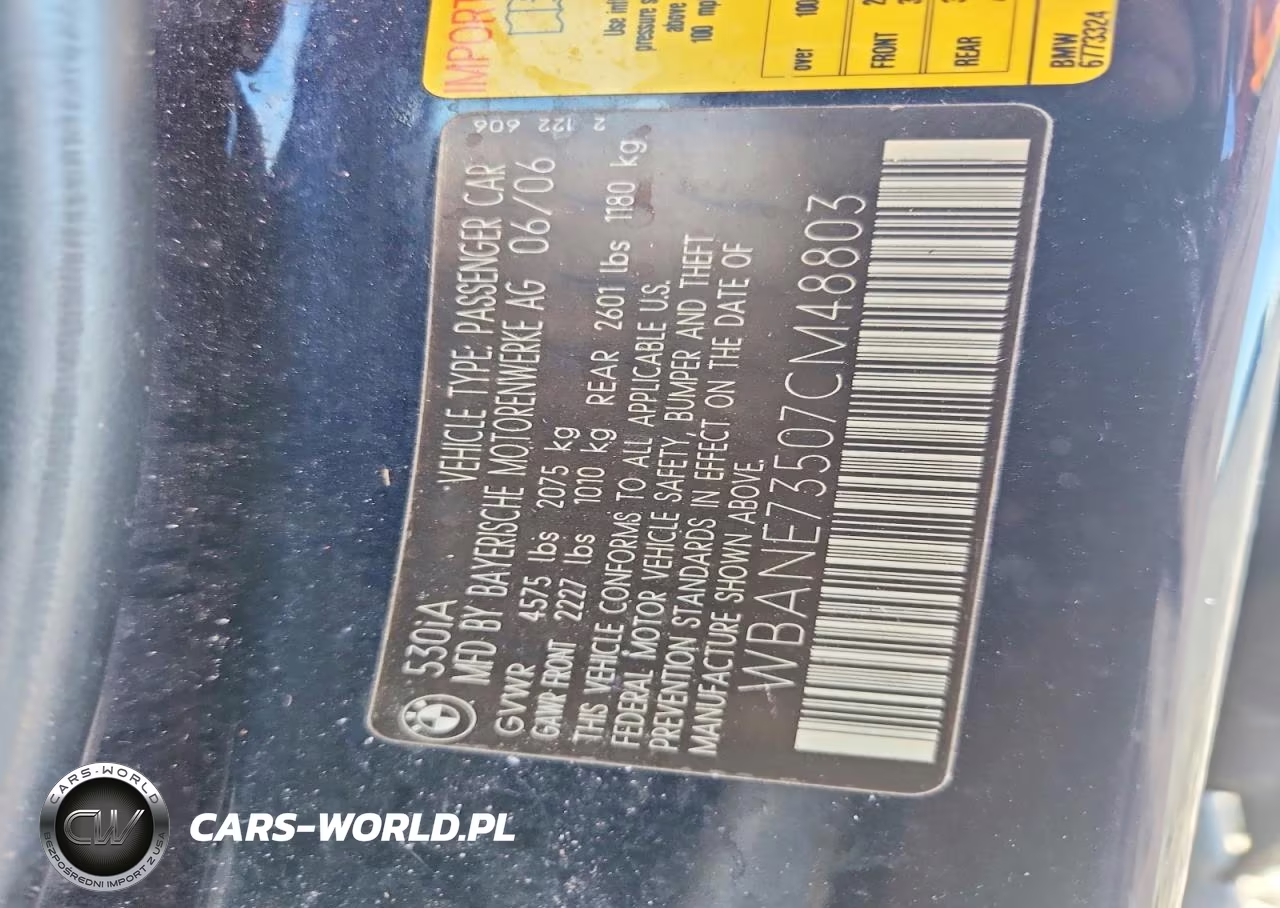 2007 BMW 530 I VIN:WBANE73507CM48803 - 12