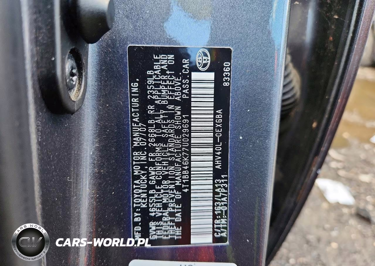 2007 Toyota Camry Hybrid VIN:4T1BB46K77U029691 - 12