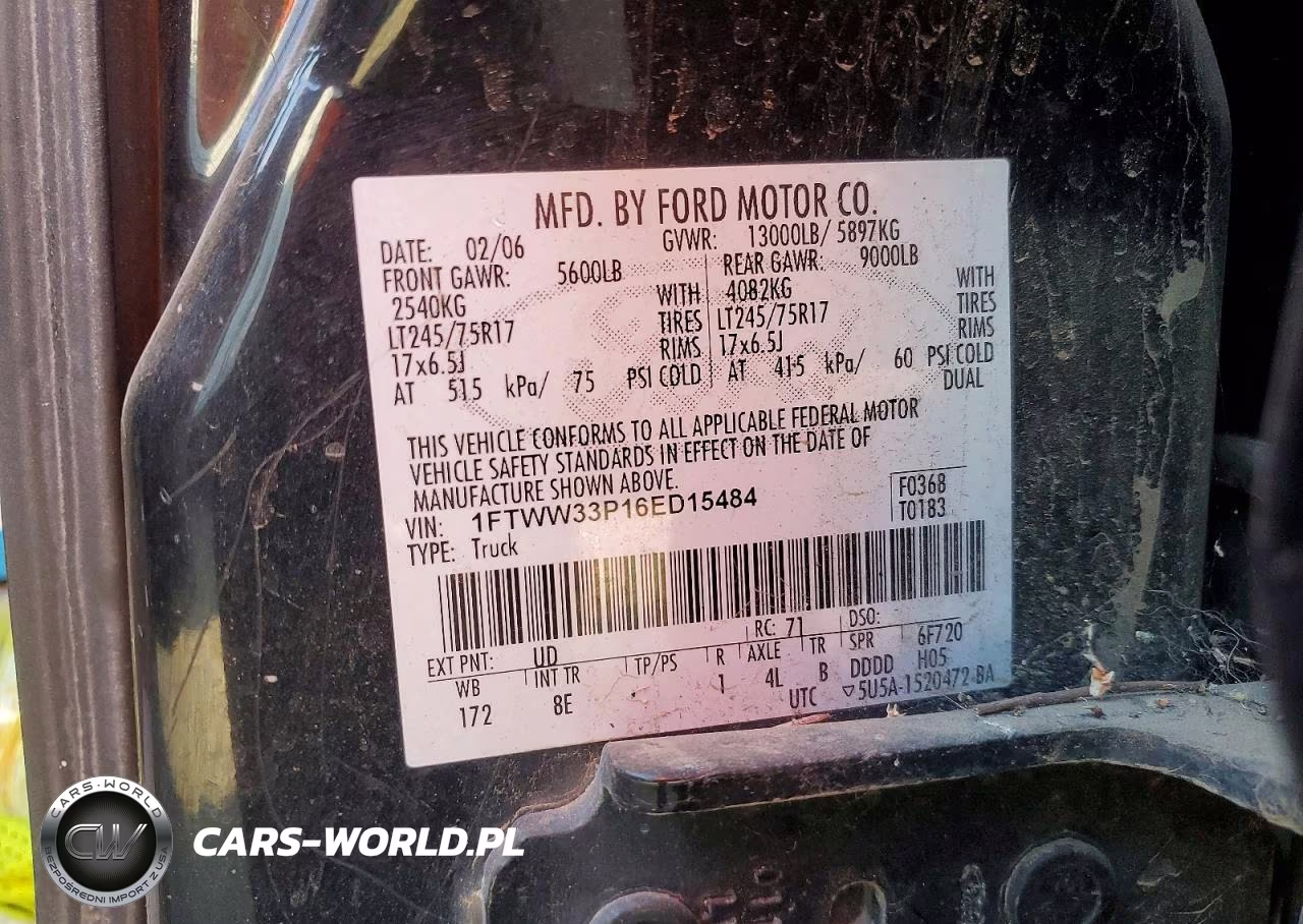2006 Ford F350 Super Duty VIN:1FTWW33P16ED15484 - 12