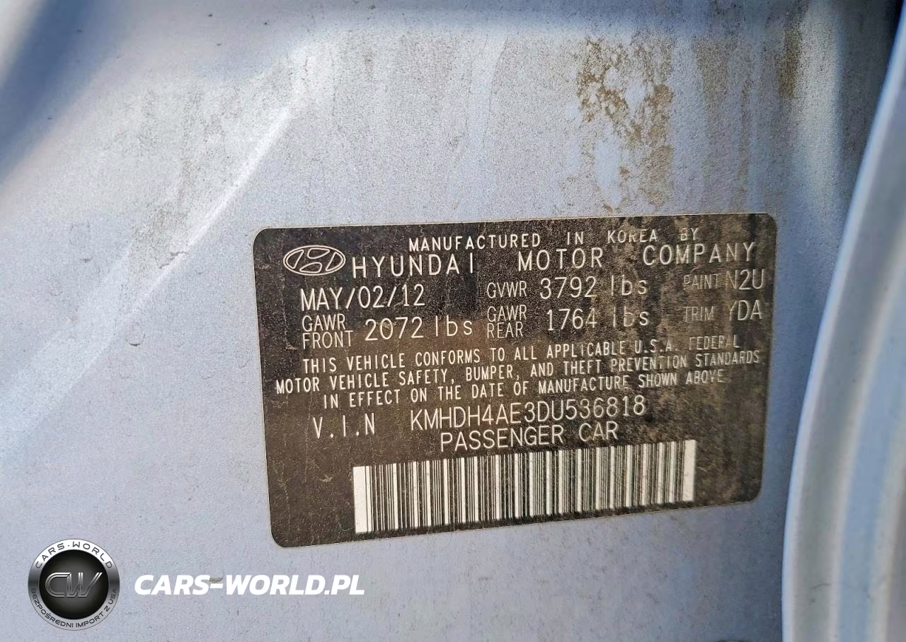 2013 Hyundai Elantra Gls VIN:KMHDH4AE3DU536818 - 12