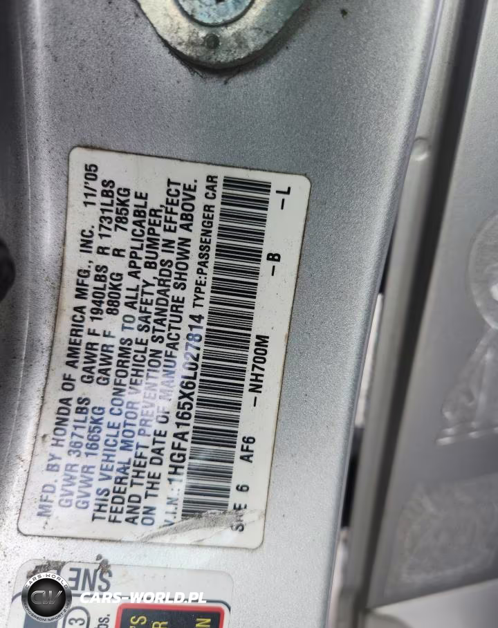 2006 Honda Civic Lx VIN:1HGFA165X6L027814 - 12