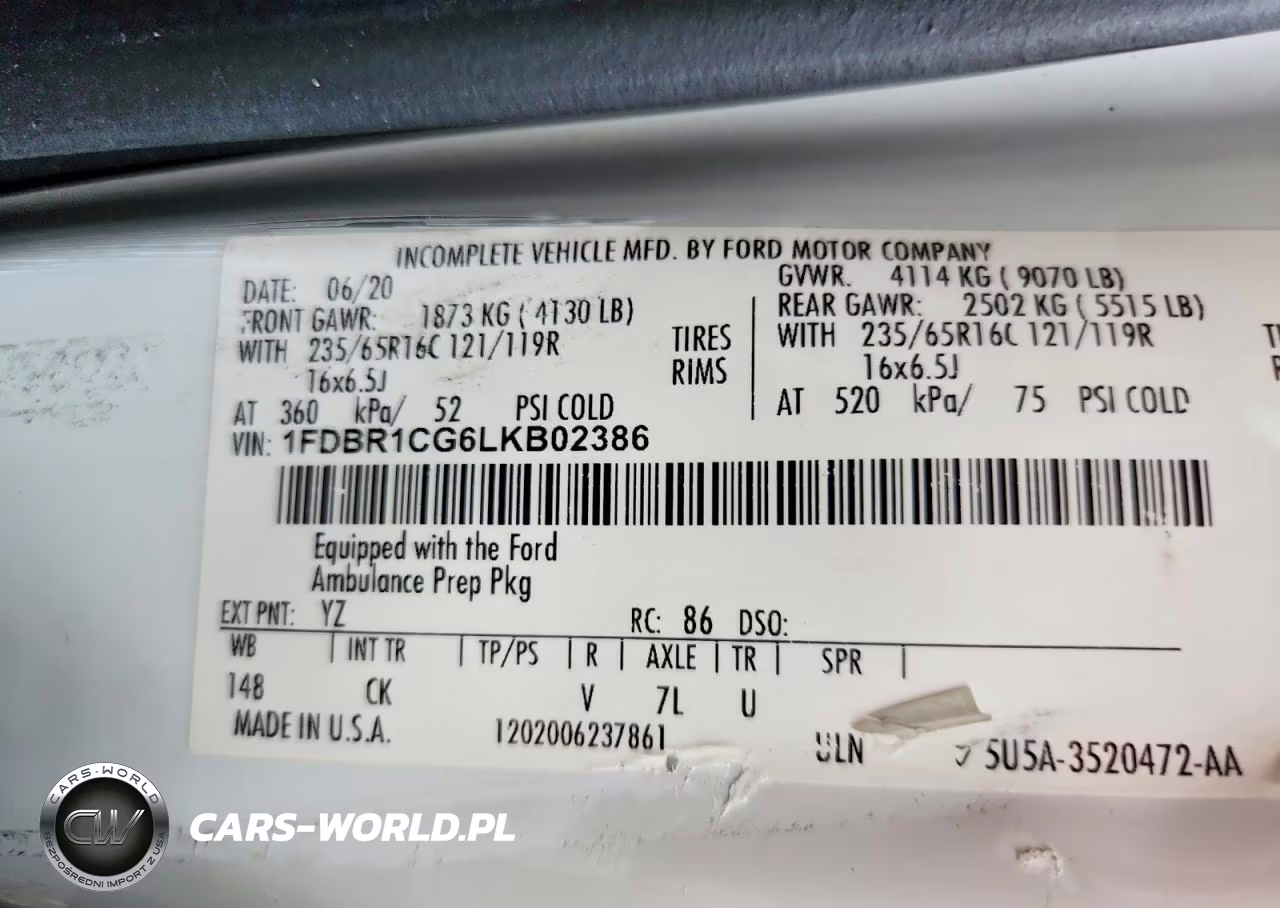 2020 Ford Transit T-250 VIN:1FDBR1CG6LKB02386 - 14