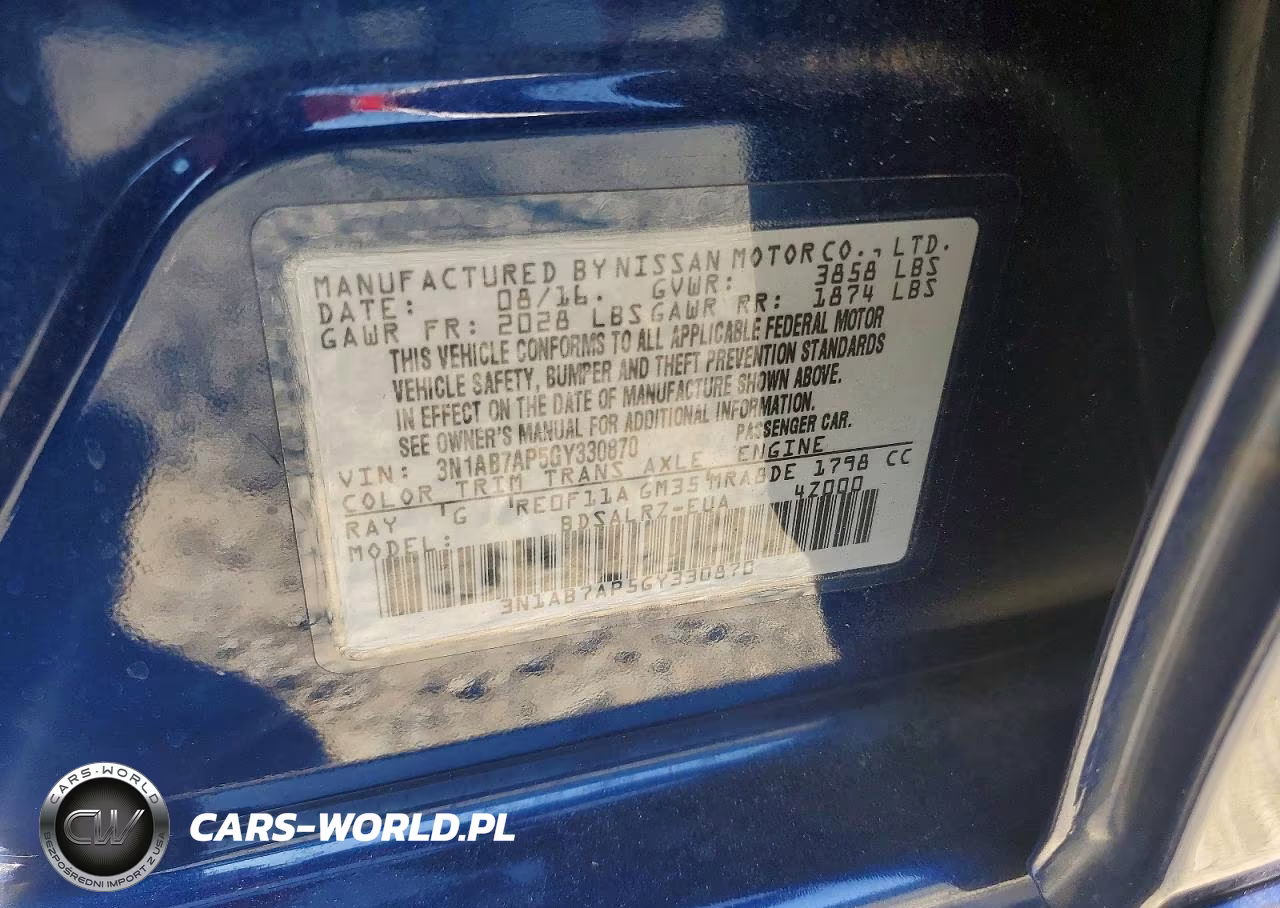 2016 Nissan Sentra Sr VIN:3N1AB7AP5GY330870 - 12