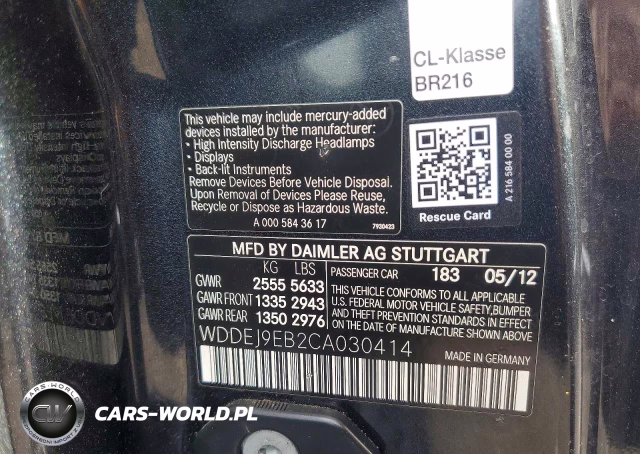 2012 Mercedes-Benz Cl 550 4Matic VIN:WDDEJ9EB2CA030414 - 12