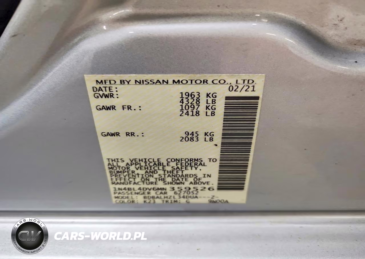 2021 Nissan Altima Sv VIN:1N4BL4DV6MN359526 - 12