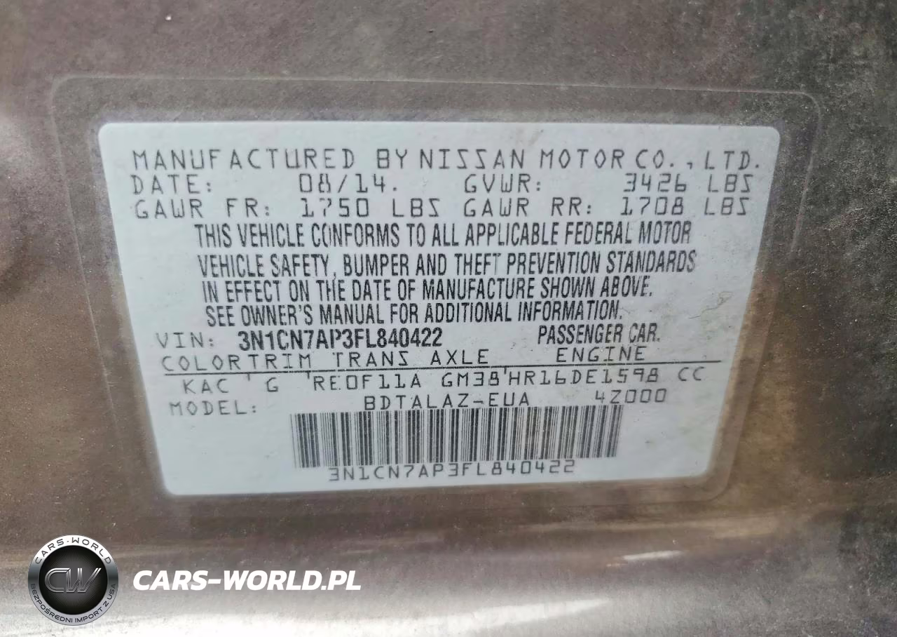 2015 Nissan Versa 1.6 S Plus VIN:3N1CN7AP3FL840422 - 12