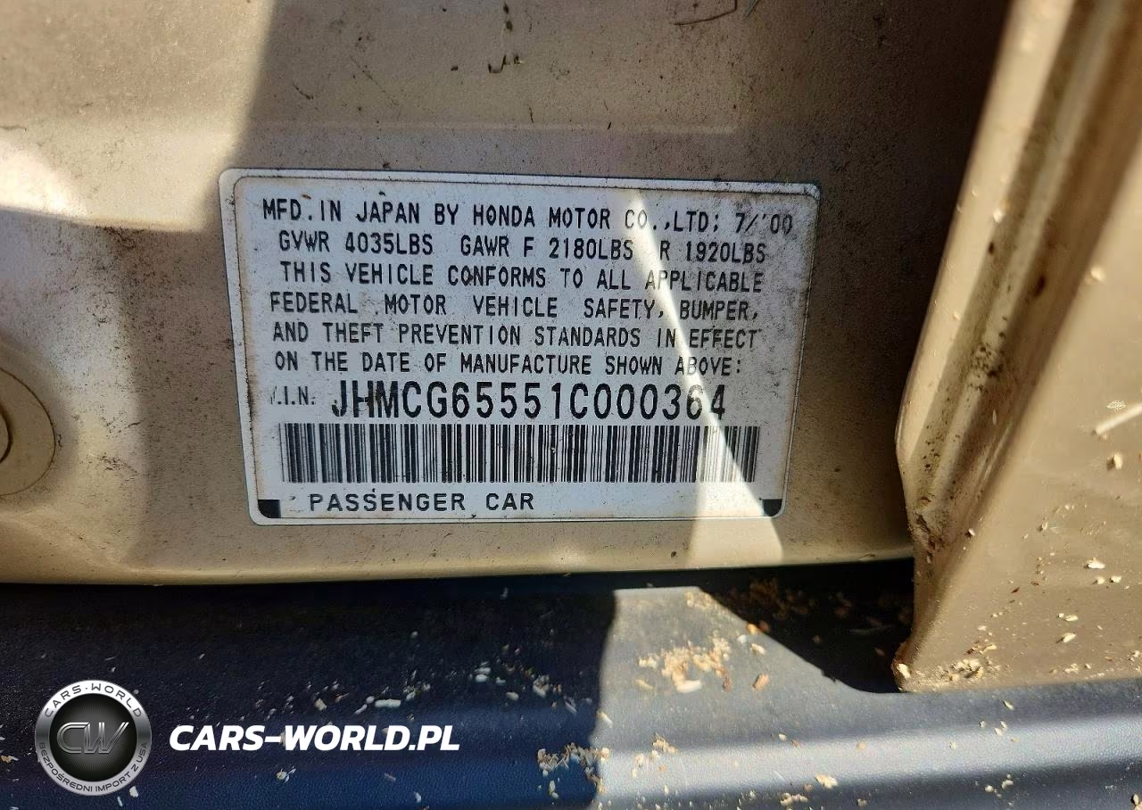 2001 Honda Accord Lx VIN:JHMCG65551C000364 - 12