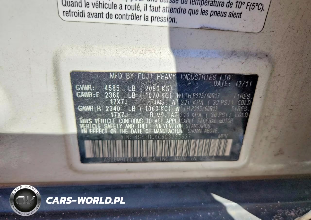 2012 Subaru Outback 2.5I Limited VIN:4S4BRCKC6C3235637 - 13
