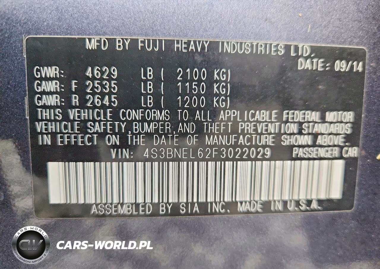 2015 Subaru Legacy 3.6R Limited VIN:4S3BNEL62F3022029 - 12