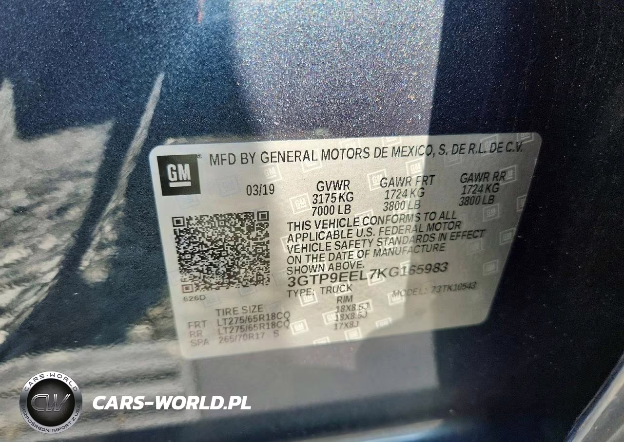 2019 GMC Sierra K1500 At4 VIN:3GTP9EEL7KG165983 - 12