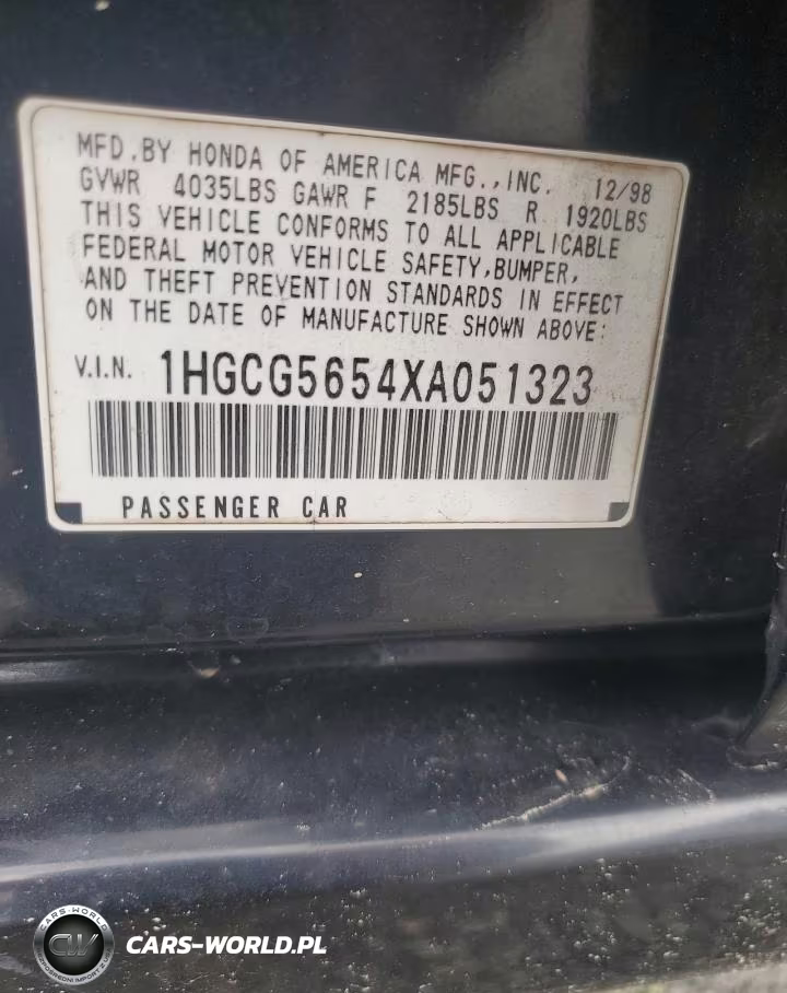1999 Honda Accord Ex VIN:1HGCG5654XA051323 - 13